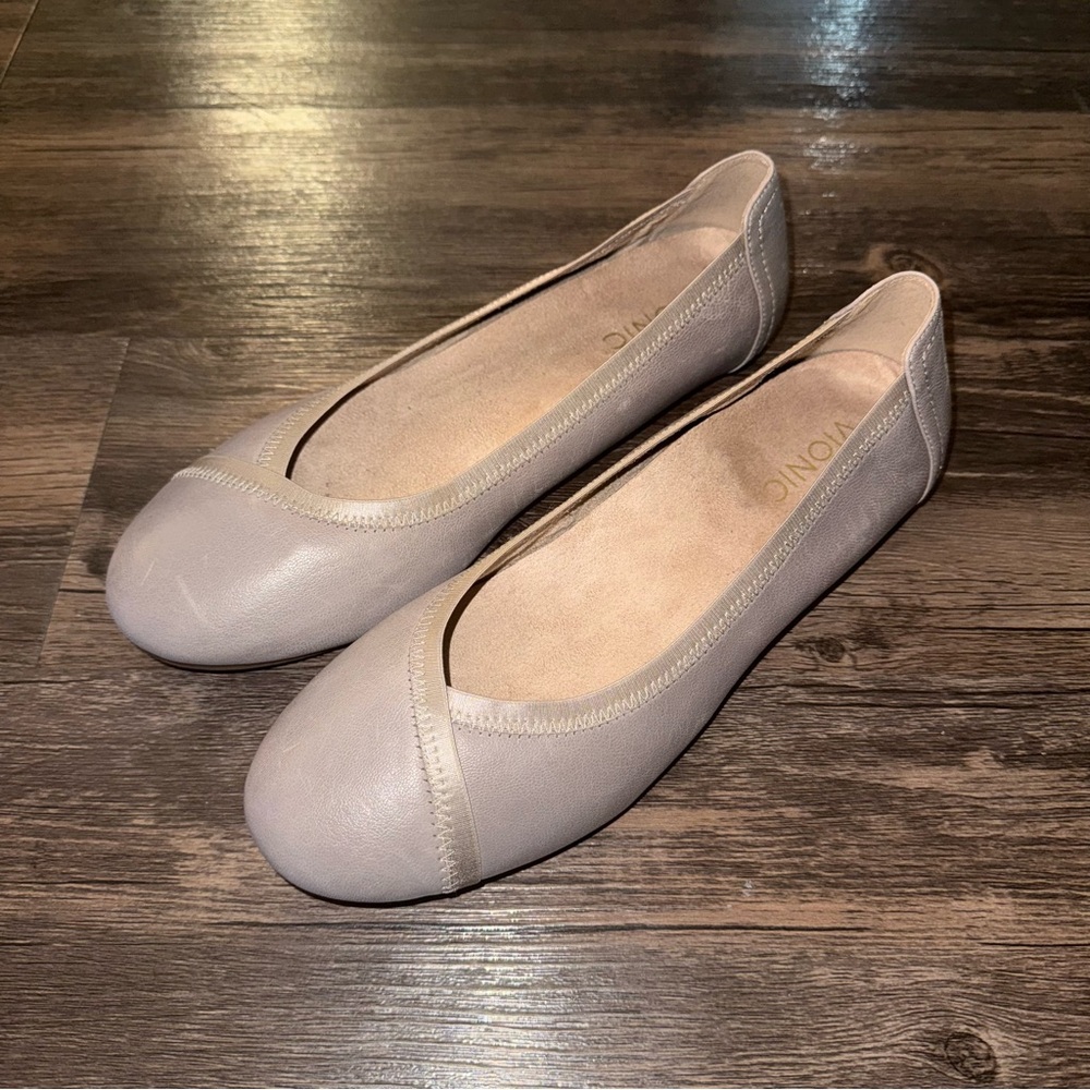 Vionic Beige Taupe Leather Ballet Flats